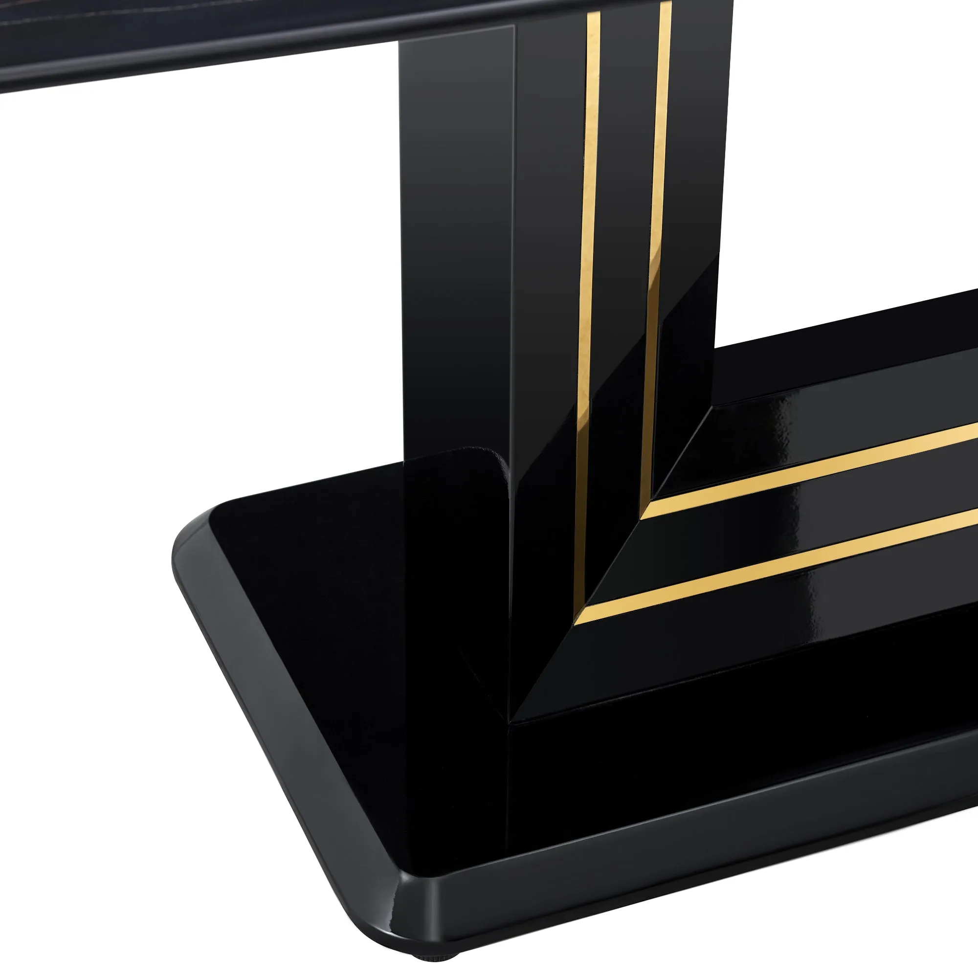 7-Piece Faux Marble Dining Table Set, Glass Rectangular Kitchen Table For 6-8, Modern Black Faux Marble Dining Room Table With MDF Base