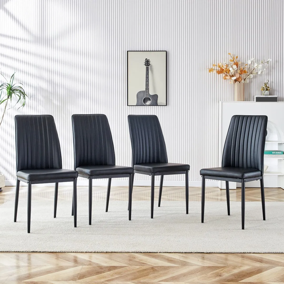 7-Piece Faux Marble Dining Table Set, Glass Rectangular Kitchen Table For 6-8, Modern Black Faux Marble Dining Room Table With MDF Base