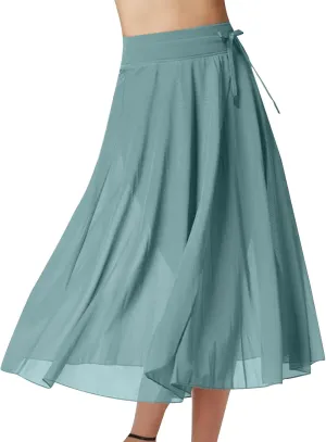 A Line Skirts Women Elastic Waist Front Drawstring Skirt Patchwork Lightweight Flowy Skirts Swing A-line Skirts