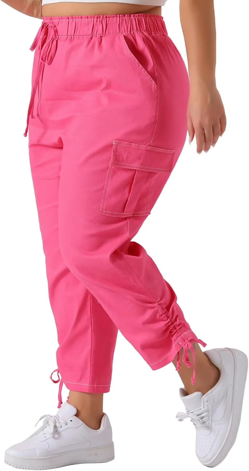Agnes Orinda Women's Plus Size Drawstring Elastic Waist Cargo Pants with Pocket