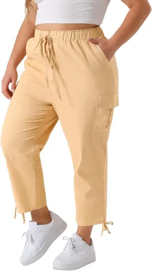 Agnes Orinda Women's Plus Size Drawstring Elastic Waist Cargo Pants with Pocket