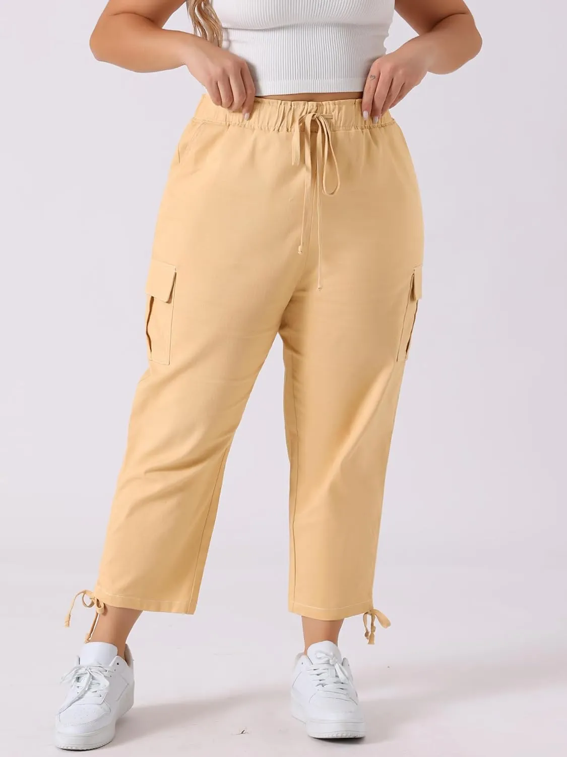 Agnes Orinda Women's Plus Size Drawstring Elastic Waist Cargo Pants with Pocket