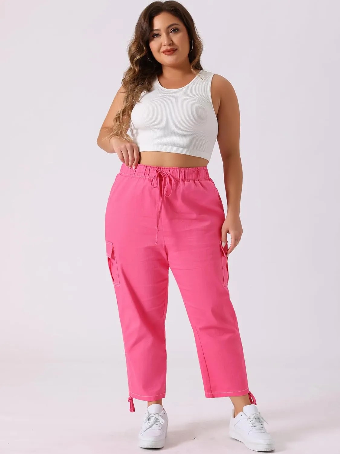 Agnes Orinda Women's Plus Size Drawstring Elastic Waist Cargo Pants with Pocket