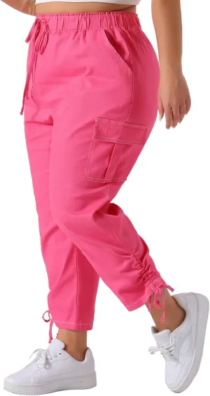 Agnes Orinda Women's Plus Size Drawstring Elastic Waist Cargo Pants with Pocket