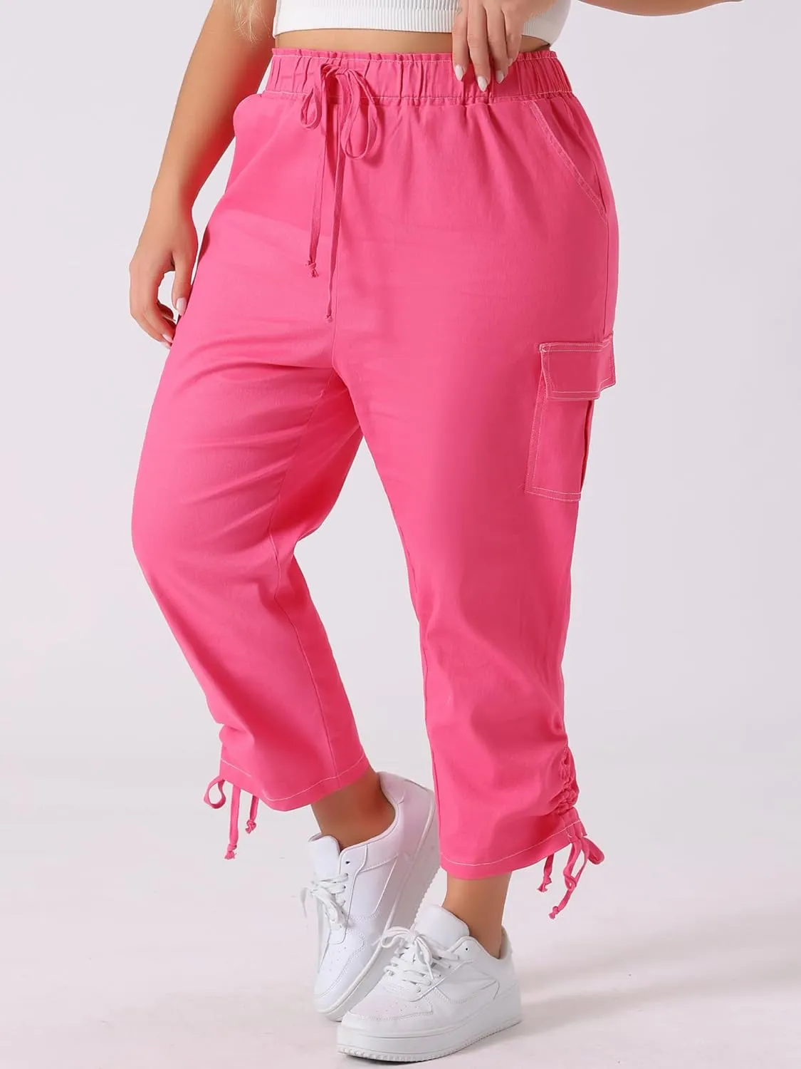 Agnes Orinda Women's Plus Size Drawstring Elastic Waist Cargo Pants with Pocket