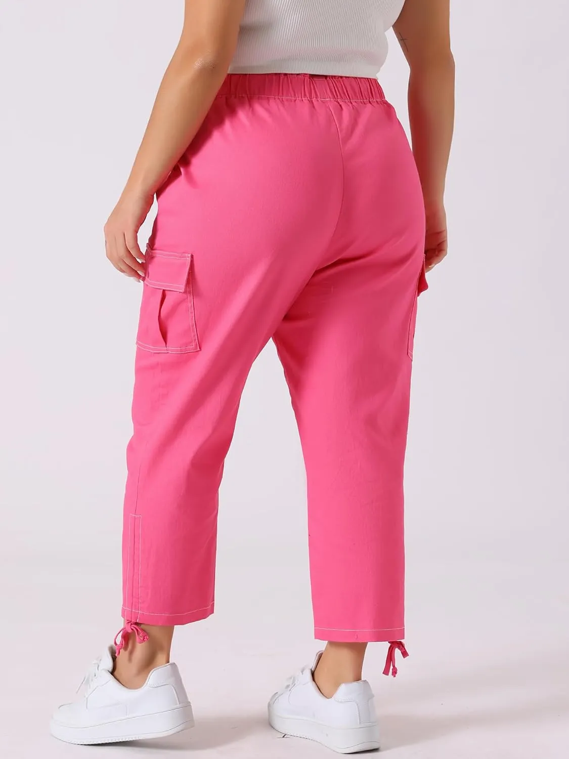 Agnes Orinda Women's Plus Size Drawstring Elastic Waist Cargo Pants with Pocket