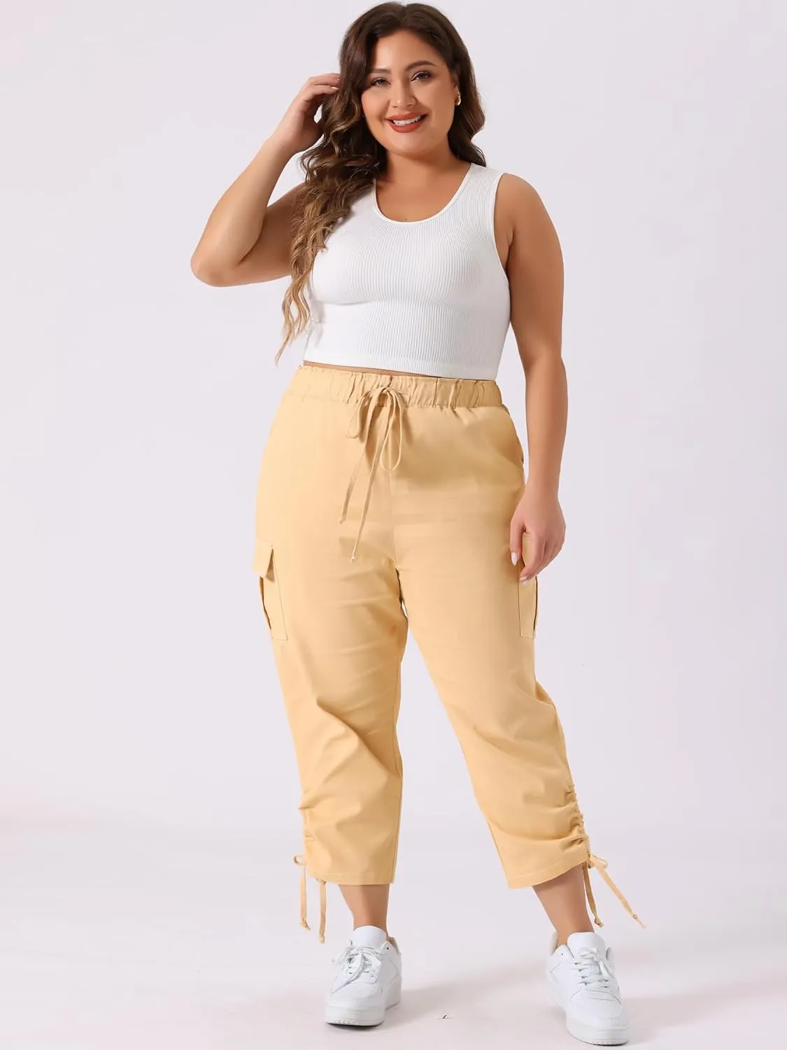 Agnes Orinda Women's Plus Size Drawstring Elastic Waist Cargo Pants with Pocket