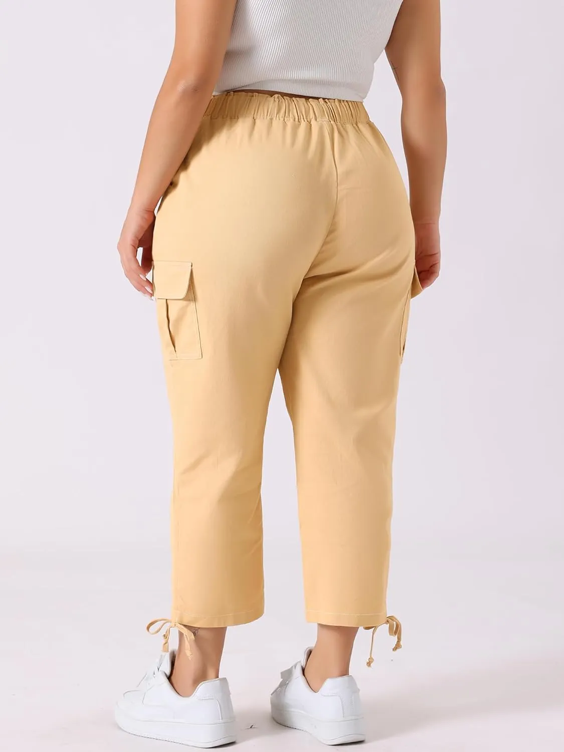 Agnes Orinda Women's Plus Size Drawstring Elastic Waist Cargo Pants with Pocket