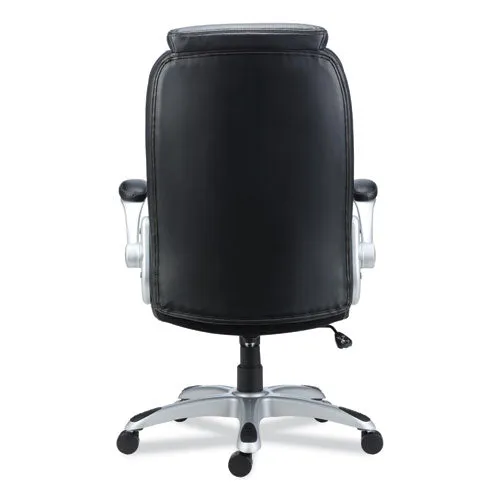 Alera Leithen Bonded Leather Midback Chair, Supports Up To 275 Lb, Black Seat/back, Silver Base
