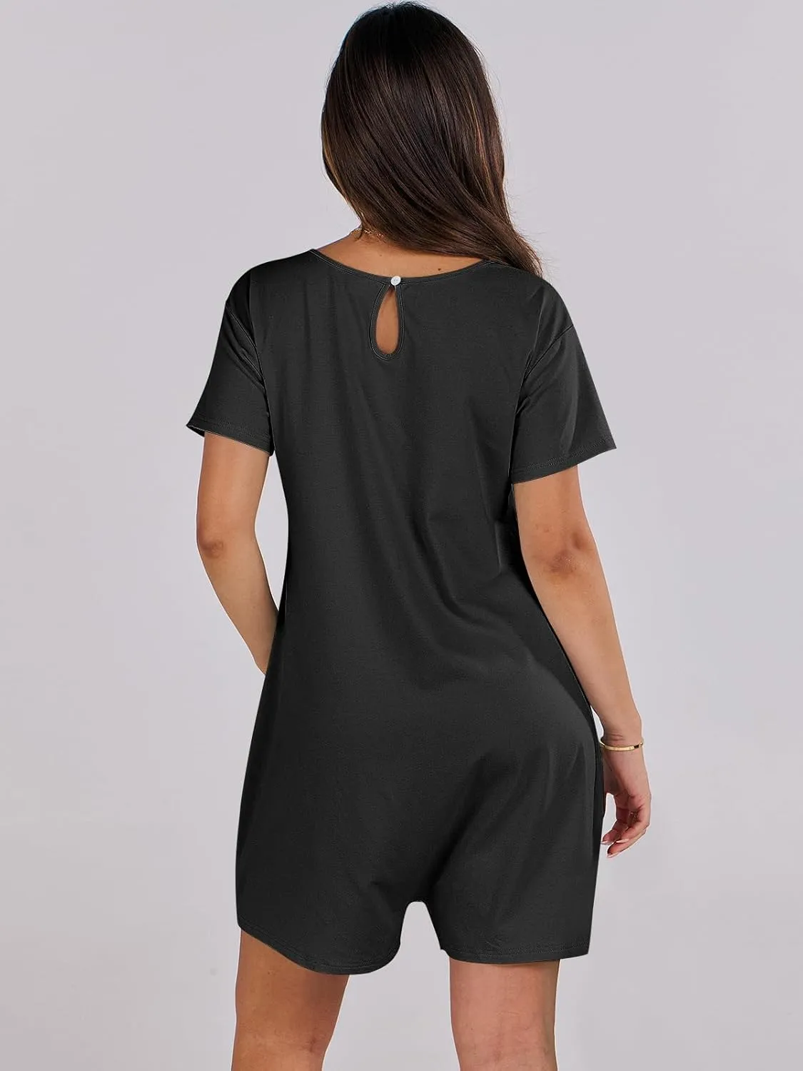 ANRABESS Rompers for Women Summer Casual Short Sleeve Jumpsuits V Neck Loose Fit One Piece Outfits with Pockets 2025 Clothes