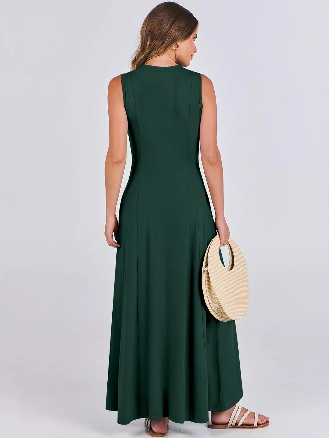 ANRABESS Women Summer Casual Sleeveless Maxi Sundress Button Fit & Flare A-Line Flowy Long Dresses 2025 Beach Outfits