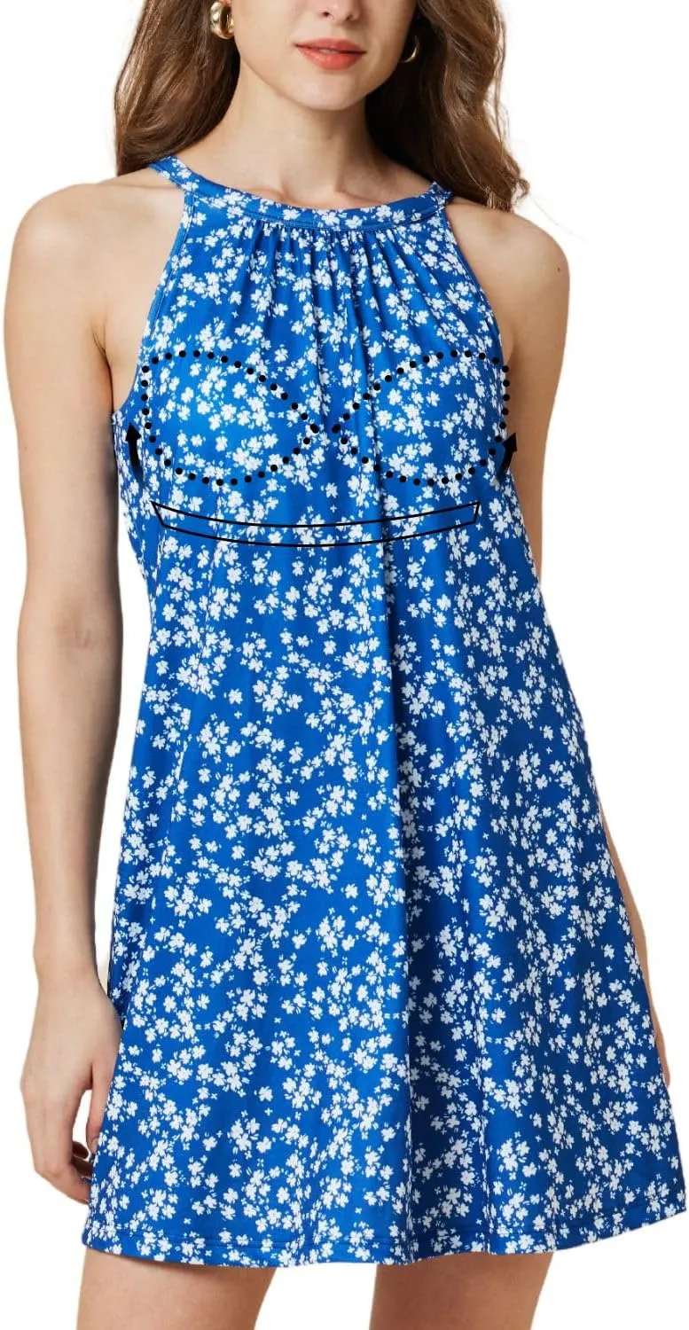 ANYFITTING Summer Dress with Built in Bra Casual Beach Sundress Flowy Halter Mini Short Dresses for Women 2025