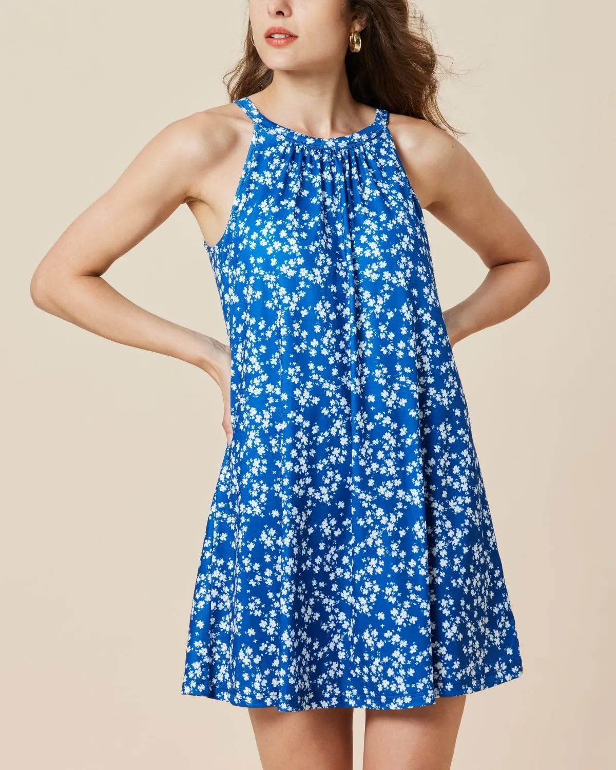 ANYFITTING Summer Dress with Built in Bra Casual Beach Sundress Flowy Halter Mini Short Dresses for Women 2025