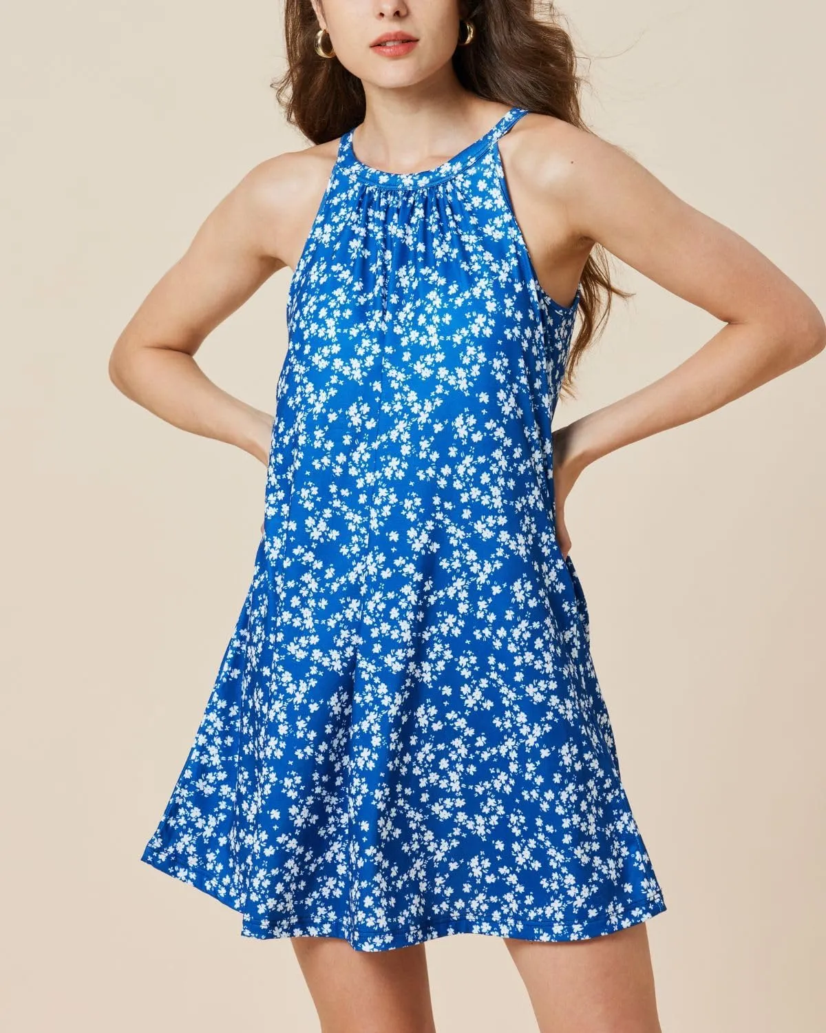 ANYFITTING Summer Dress with Built in Bra Casual Beach Sundress Flowy Halter Mini Short Dresses for Women 2025