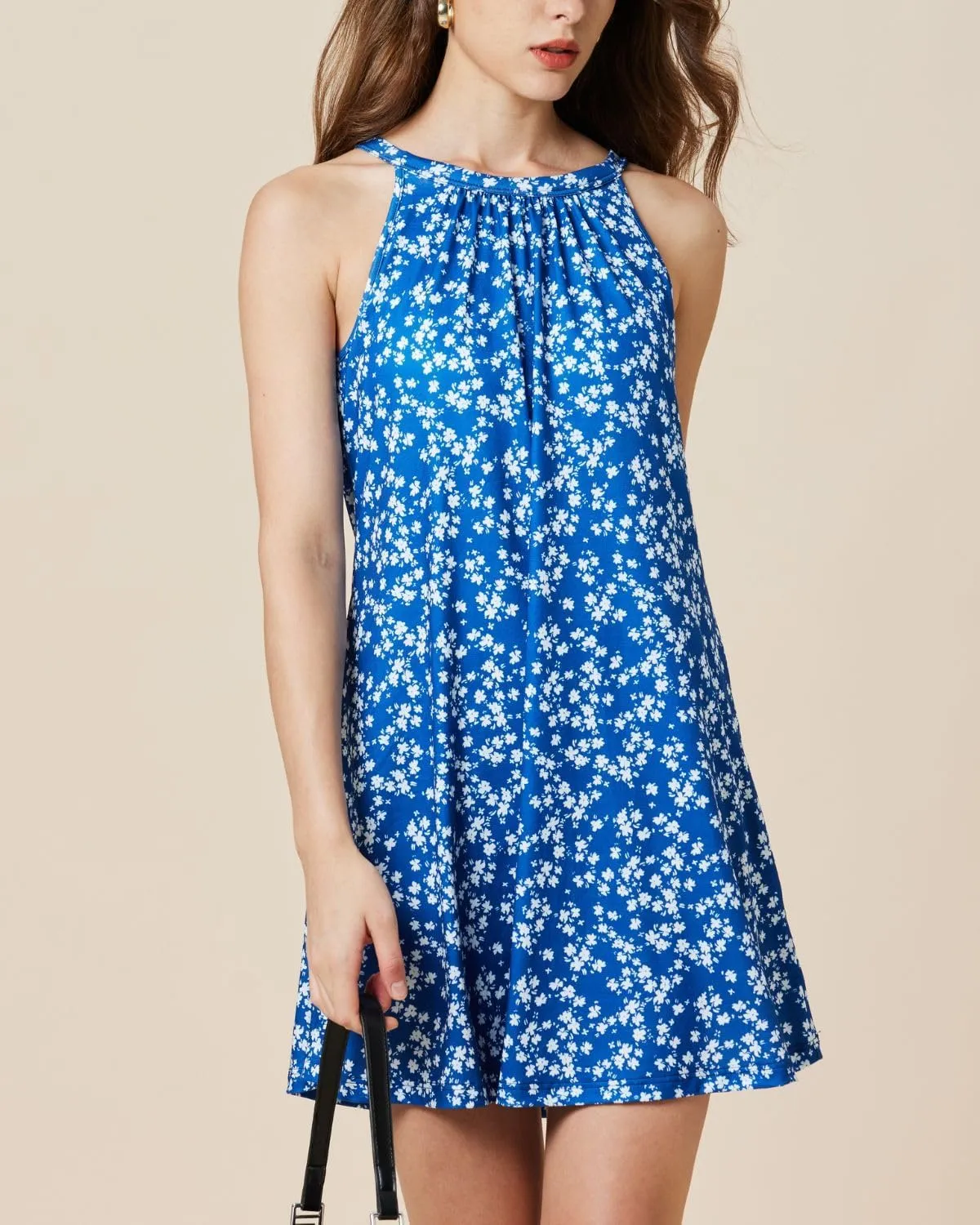 ANYFITTING Summer Dress with Built in Bra Casual Beach Sundress Flowy Halter Mini Short Dresses for Women 2025