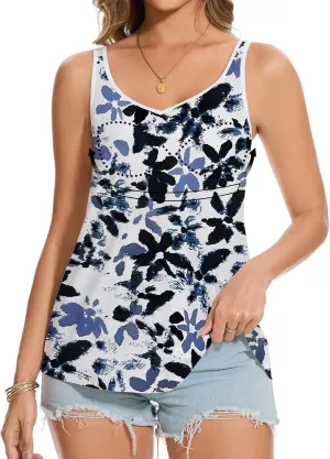 ANYFITTING V Neck Tank Top with Built in Bras Wide Strap Loose Fitting Flowy Summer Sleeveless Shirt