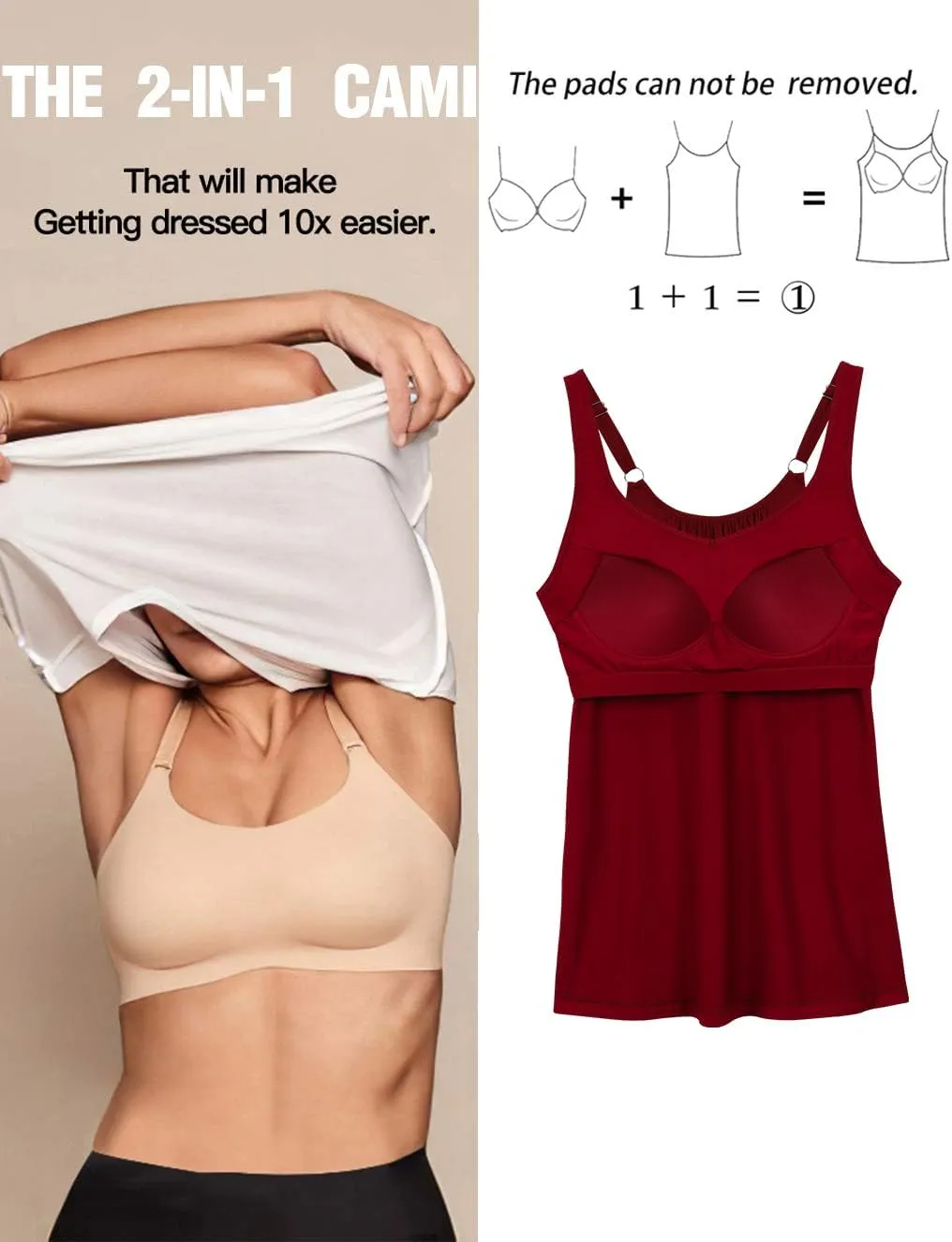 ANYFITTING V Neck Tank Top with Built in Bras Wide Strap Loose Fitting Flowy Summer Sleeveless Shirt