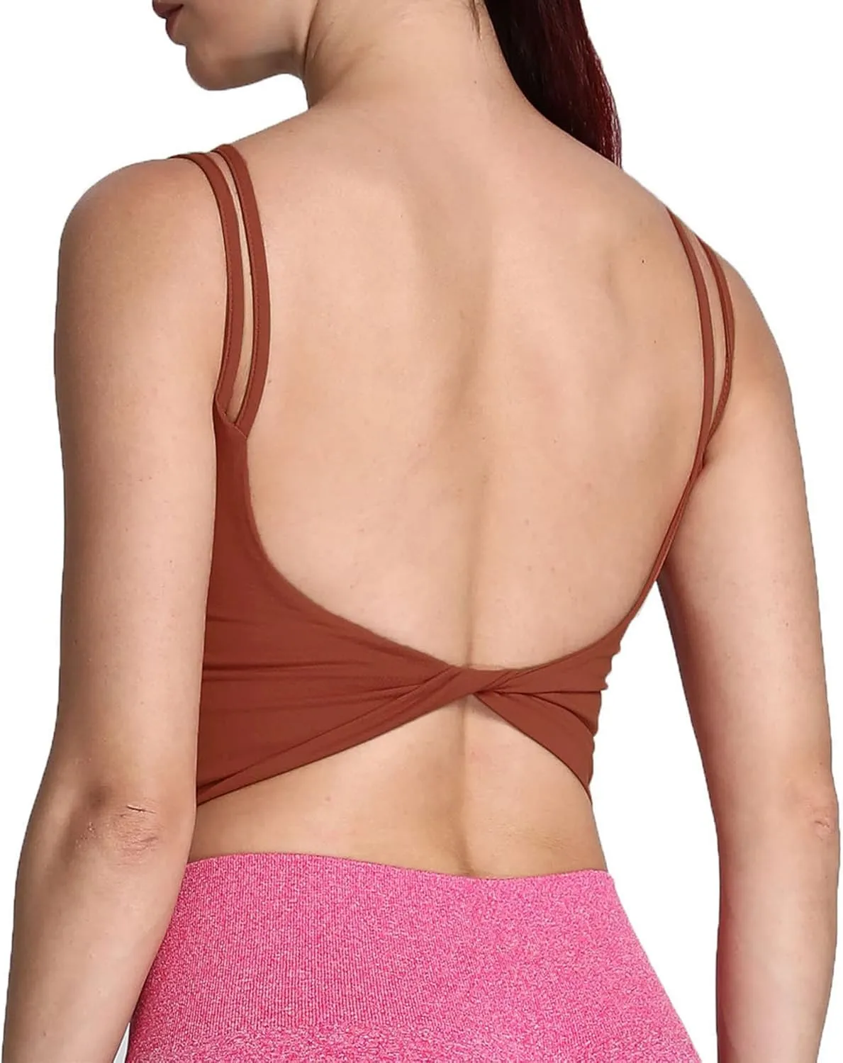 Aoxjox Women's Workout Sports Bras Fitness Padded Backless Yoga Crop Tank Top Twist Back Cami