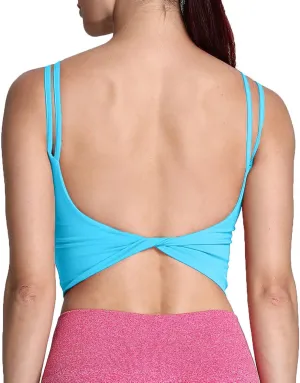 Aoxjox Women's Workout Sports Bras Fitness Padded Backless Yoga Crop Tank Top Twist Back Cami