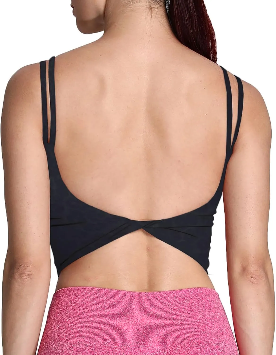 Aoxjox Women's Workout Sports Bras Fitness Padded Backless Yoga Crop Tank Top Twist Back Cami