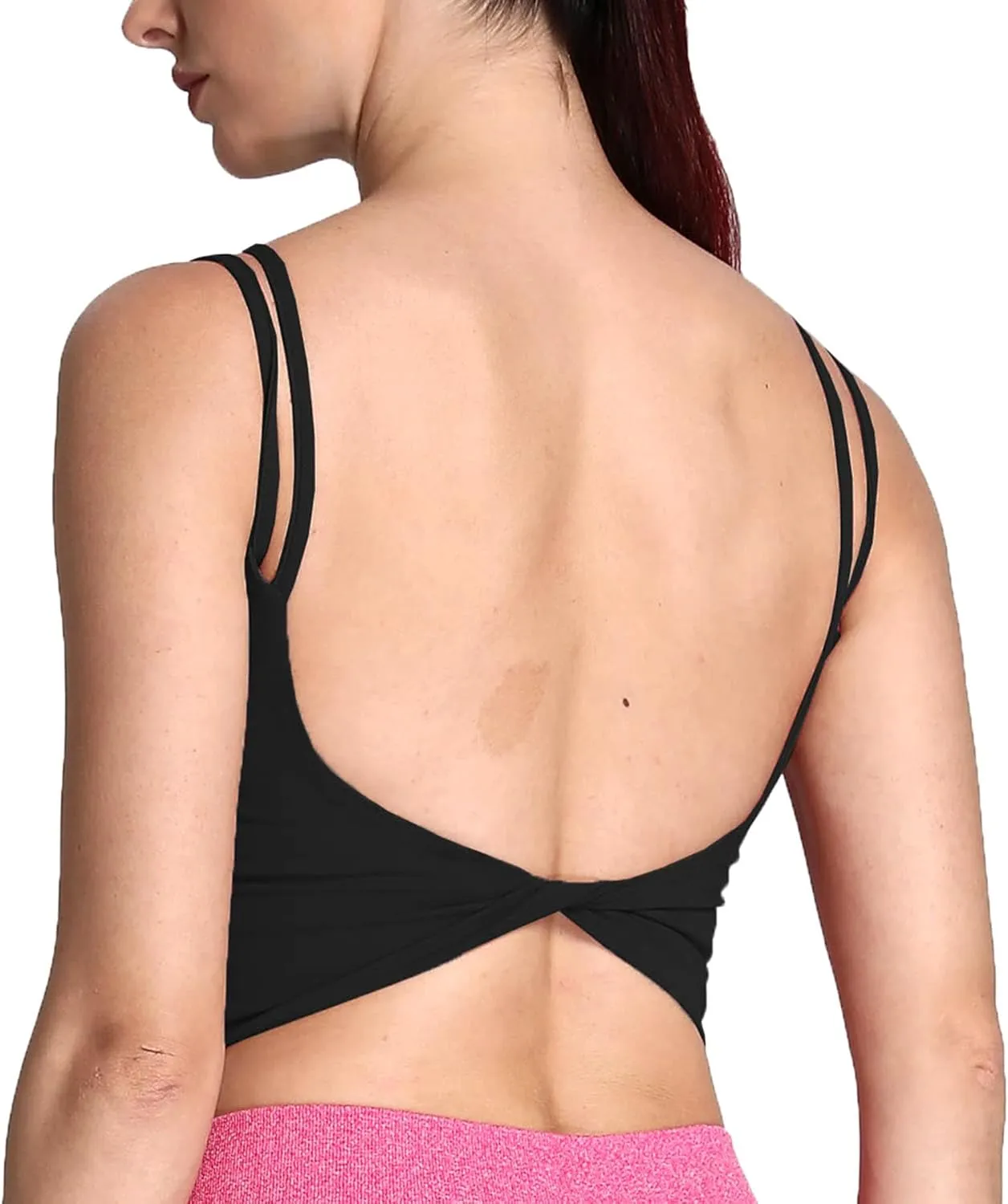 Aoxjox Women's Workout Sports Bras Fitness Padded Backless Yoga Crop Tank Top Twist Back Cami