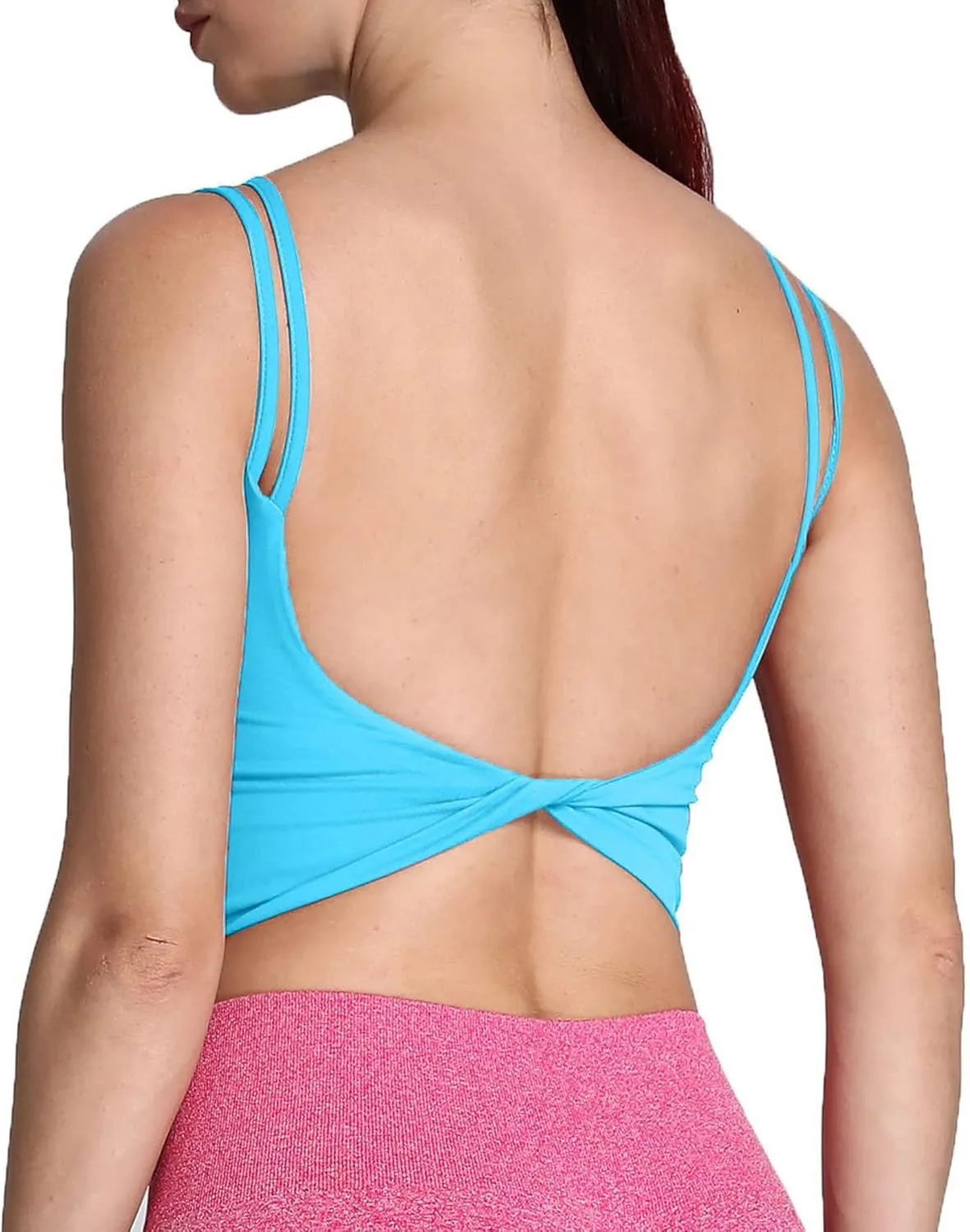 Aoxjox Women's Workout Sports Bras Fitness Padded Backless Yoga Crop Tank Top Twist Back Cami