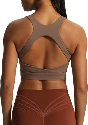 Aoxjox Women's Workout Sports Bras High Impact Fitness Backless Padded Training Gym Khloe Bra Yoga Crop Tank Top