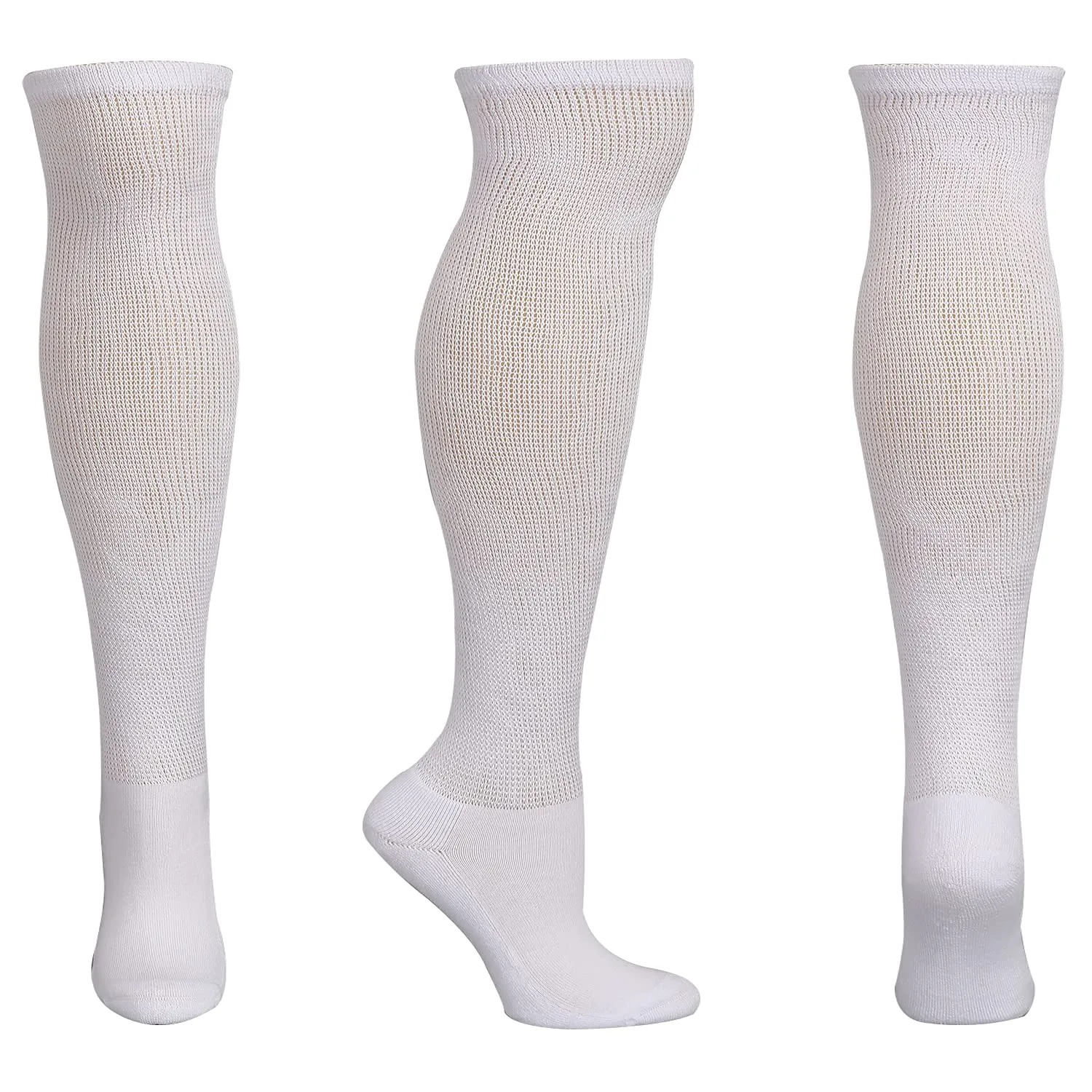 Athlemo Women&Men Bamboo Diabetic Socks 2 Pairs Loose Fit Non-Binding Over the Knee Seamless Breathable Anti-odor White(2 Pairs) 9-11