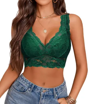 Avidlove Bralettes for Women Lace Bra Non Padded Longline Bralette Deep V Triangle Sexy Everyday Lingerie Bras