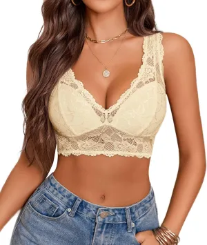 Avidlove Bralettes for Women Lace Bra Non Padded Longline Bralette Deep V Triangle Sexy Everyday Lingerie Bras