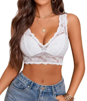 Avidlove Bralettes for Women Lace Bra Non Padded Longline Bralette Deep V Triangle Sexy Everyday Lingerie Bras