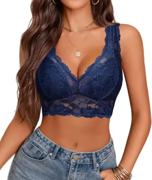 Avidlove Bralettes for Women Lace Bra Non Padded Longline Bralette Deep V Triangle Sexy Everyday Lingerie Bras