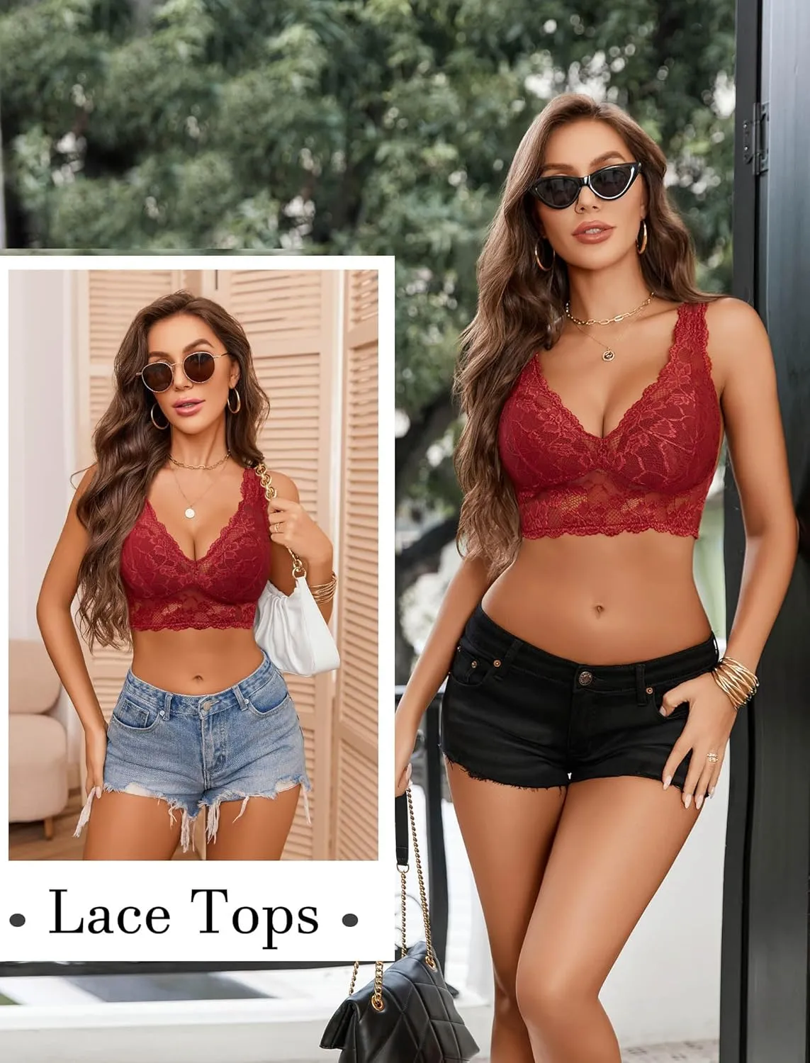 Avidlove Bralettes for Women Lace Bra Non Padded Longline Bralette Deep V Triangle Sexy Everyday Lingerie Bras