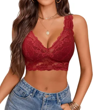 Avidlove Bralettes for Women Lace Bra Non Padded Longline Bralette Deep V Triangle Sexy Everyday Lingerie Bras
