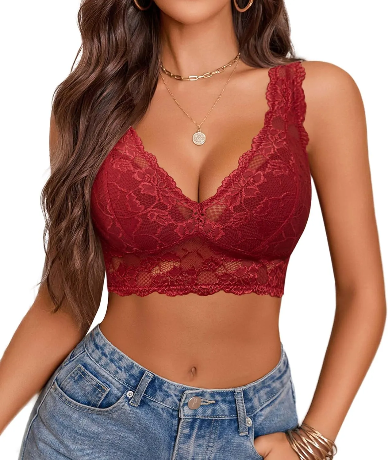 Avidlove Bralettes for Women Lace Bra Non Padded Longline Bralette Deep V Triangle Sexy Everyday Lingerie Bras