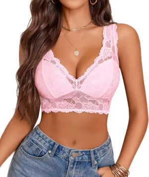 Avidlove Bralettes for Women Lace Bra Non Padded Longline Bralette Deep V Triangle Sexy Everyday Lingerie Bras