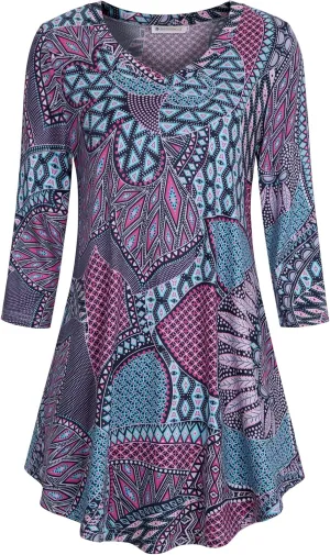 BAISHENGGT Women's V Neck 3/4 Sleeve Tunic Tops for Leggings Casual Dressy T-Shirts Blouses