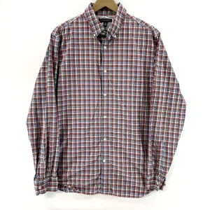 Banana Republic Men's Soft Wash Shirt Plaid Button Up Blue Red Tall Size 16-16.5