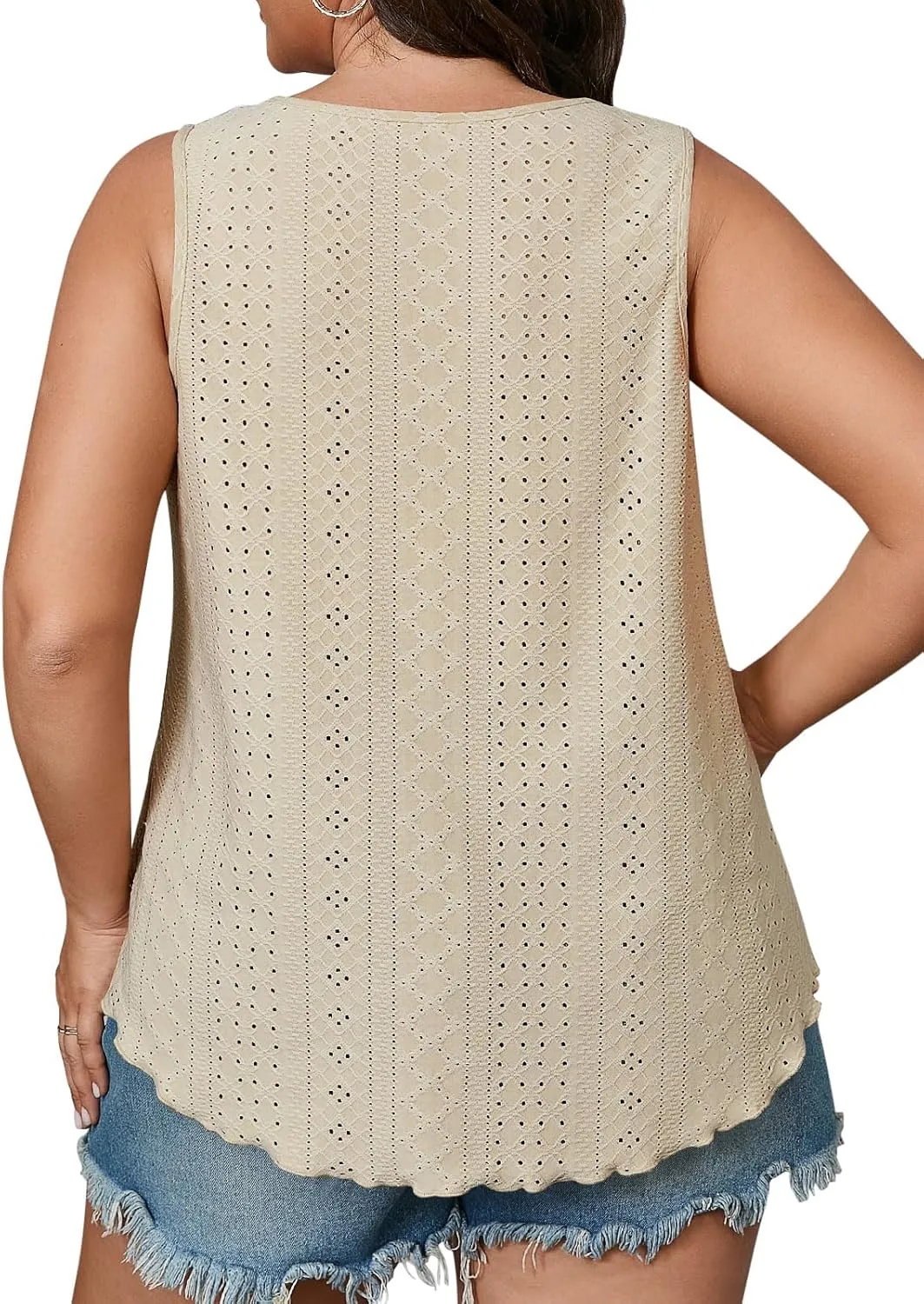 Beautife Womens Plus Size Eyelet Tank Tops Summer Casual Scoop Neck Sleeveless Shirts Loose Fit Flowy Curvy Tunics