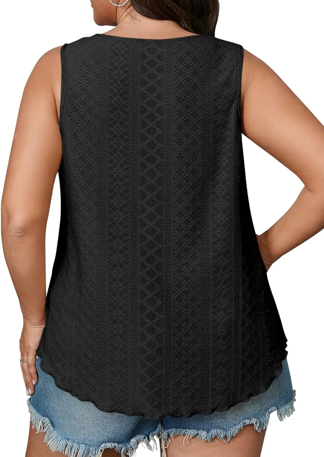 Beautife Womens Plus Size Eyelet Tank Tops Summer Casual Scoop Neck Sleeveless Shirts Loose Fit Flowy Curvy Tunics
