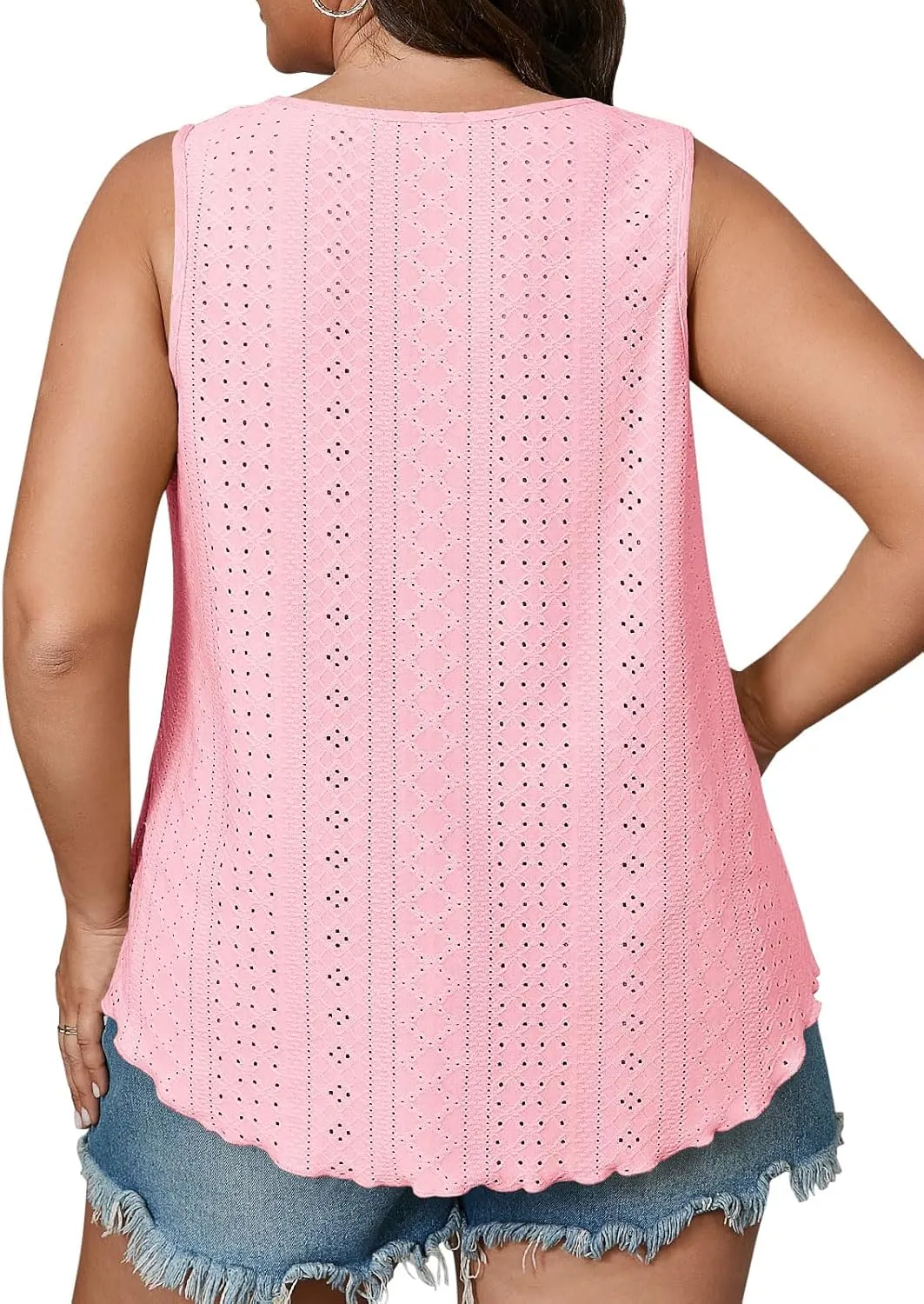 Beautife Womens Plus Size Eyelet Tank Tops Summer Casual Scoop Neck Sleeveless Shirts Loose Fit Flowy Curvy Tunics