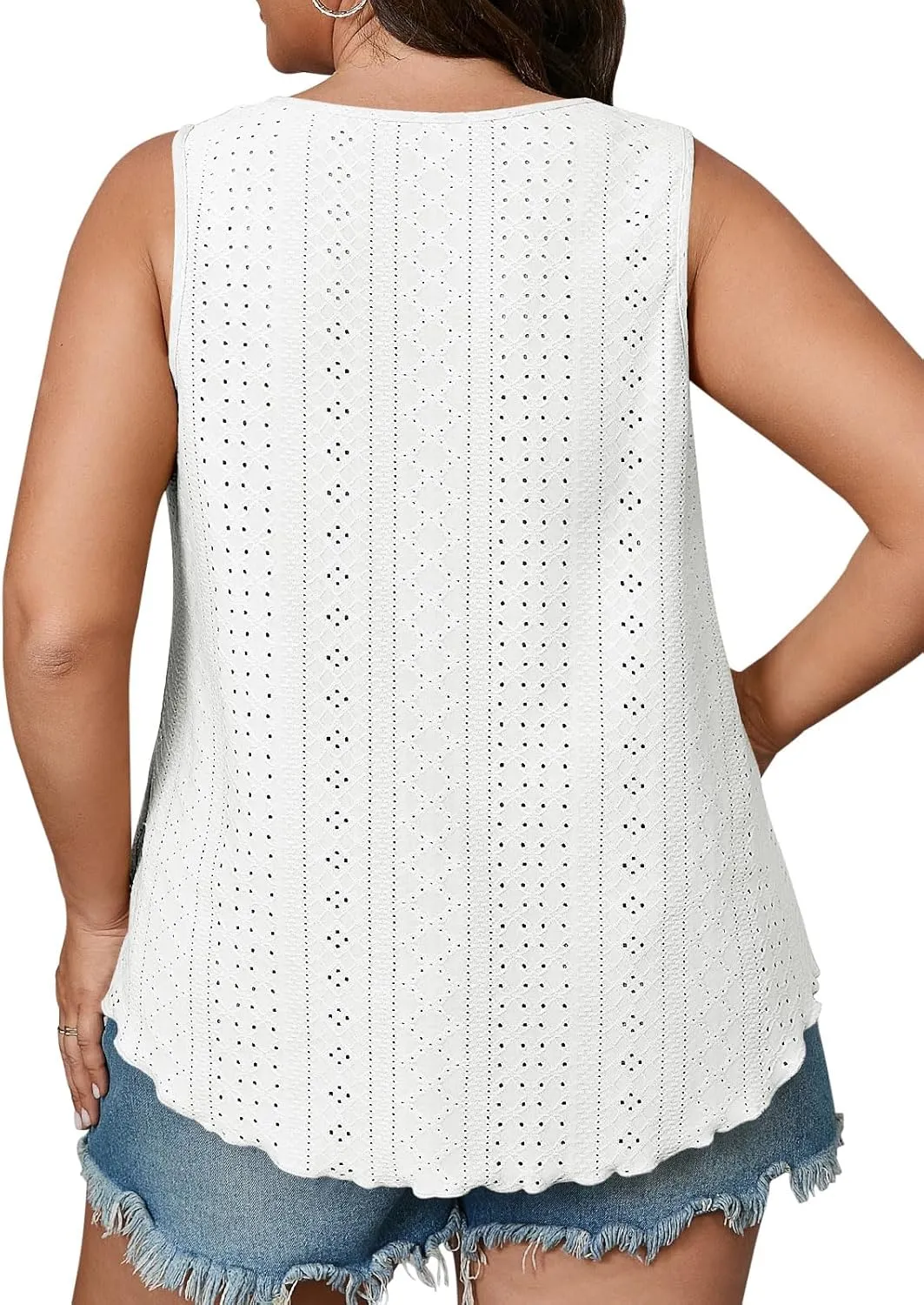 Beautife Womens Plus Size Eyelet Tank Tops Summer Casual Scoop Neck Sleeveless Shirts Loose Fit Flowy Curvy Tunics