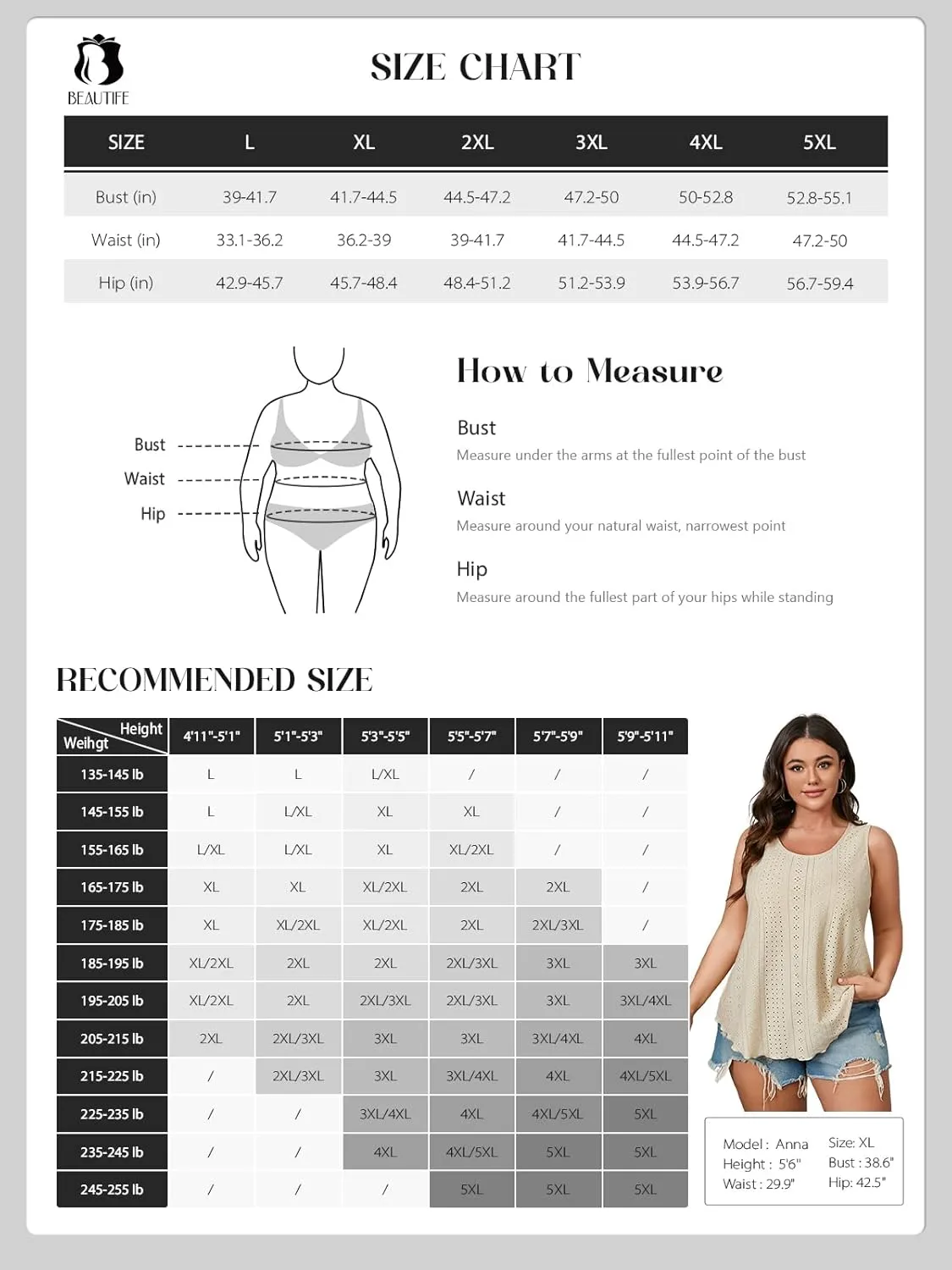 Beautife Womens Plus Size Eyelet Tank Tops Summer Casual Scoop Neck Sleeveless Shirts Loose Fit Flowy Curvy Tunics