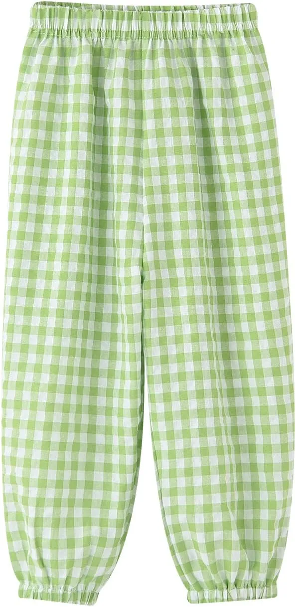 BINIDUCKLING Toddler Pull Up Loose Gingham Girls Pants 2-9 Years