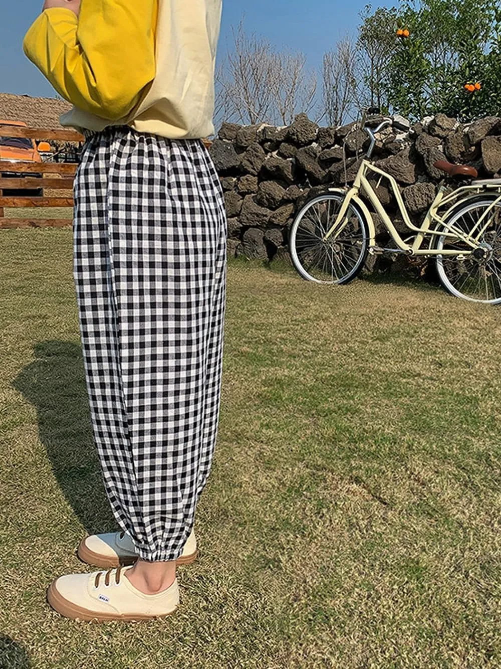 BINIDUCKLING Toddler Pull Up Loose Gingham Girls Pants 2-9 Years