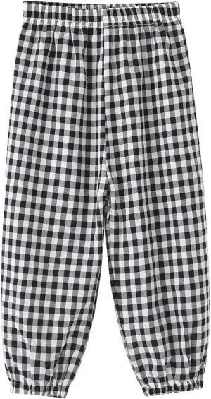 BINIDUCKLING Toddler Pull Up Loose Gingham Girls Pants 2-9 Years