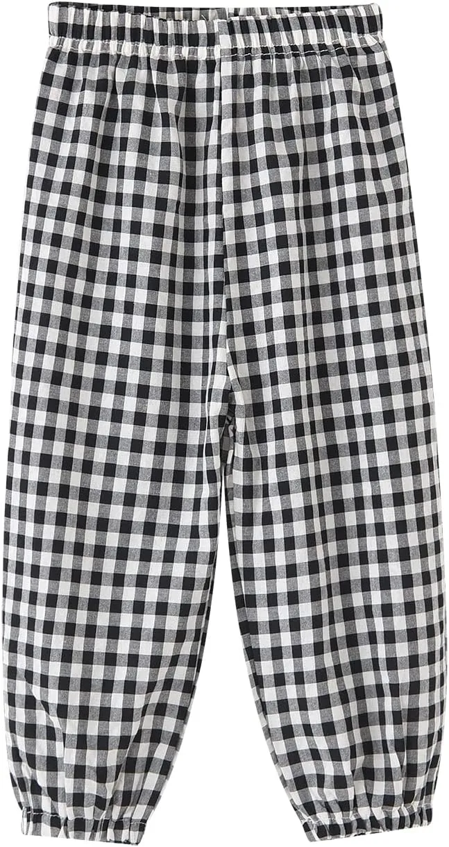 BINIDUCKLING Toddler Pull Up Loose Gingham Girls Pants 2-9 Years