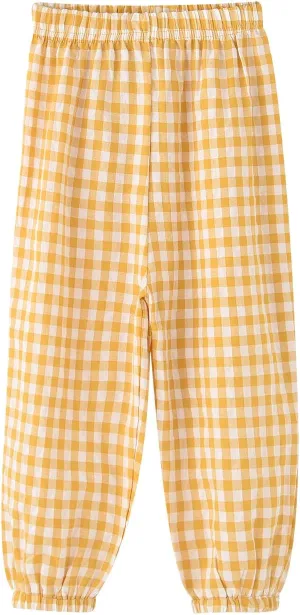 BINIDUCKLING Toddler Pull Up Loose Gingham Girls Pants 2-9 Years