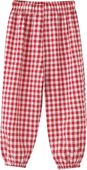 BINIDUCKLING Toddler Pull Up Loose Gingham Girls Pants 2-9 Years