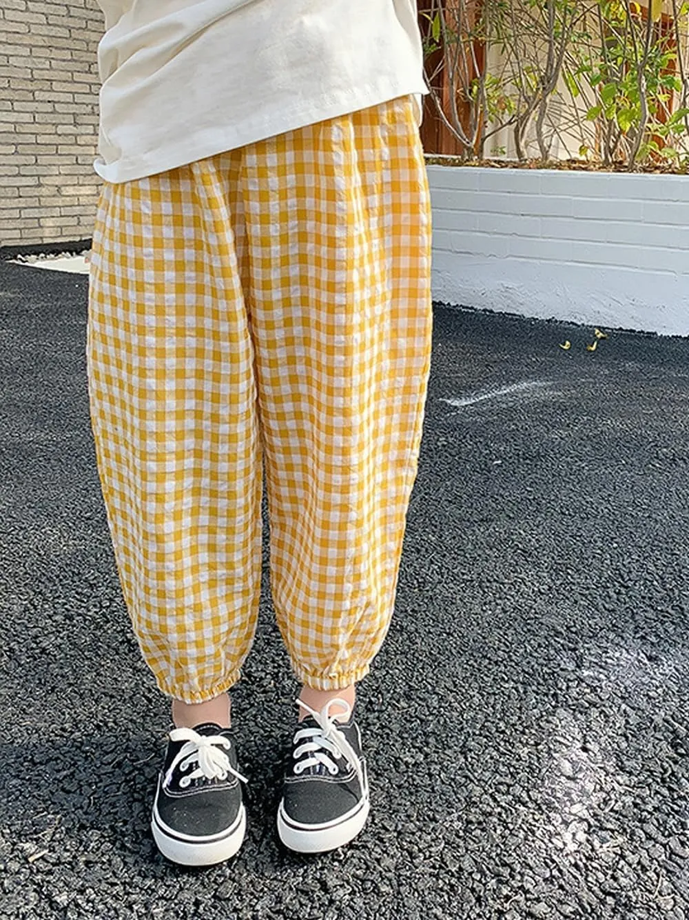 BINIDUCKLING Toddler Pull Up Loose Gingham Girls Pants 2-9 Years